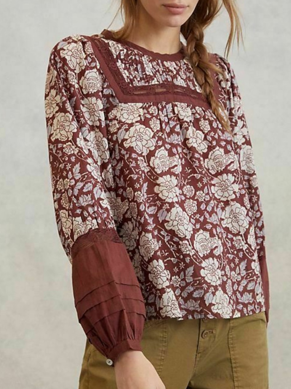 Cleobella Rafia Lace Blouse Floral Puff Sleeve
